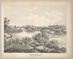 Vue dans Central Park avec le Pont du Balcon et le Pont de Chêne, Manuel de la Saint-Valentin