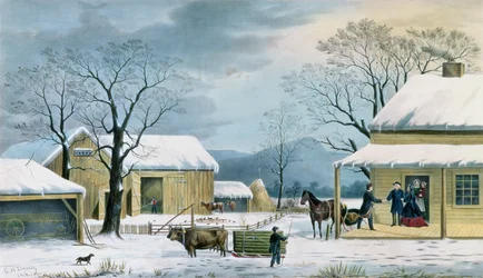 Retour à Thanksgiving, gravé par J. Schulfer, publié par Currier et Ives, 1867