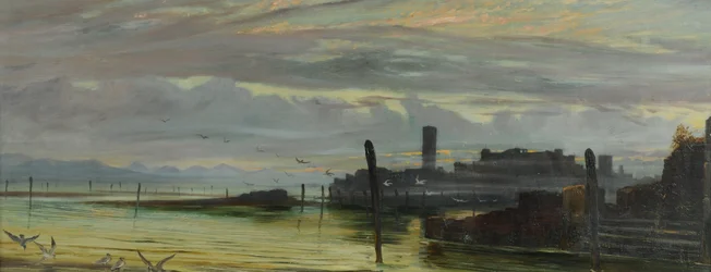 Crépuscule dans les lagunes près de Venise
