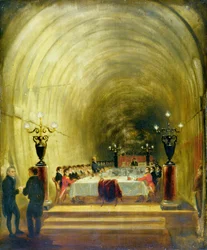 Banquet dans le tunnel de la Tamise, vers 1827