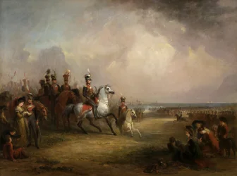 Colonel Sir John Leicester, Bt, et la cavalerie Yeomanry du roi du Cheshire exerçant sur les sables à Liverpool
