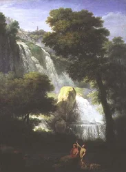 Vue des chutes de Terni avec des figures classiques au premier plan