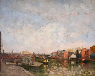 Écluse du canal de Birmingham, 1920-30. Vue de Cambrian Wharf à Ladywood