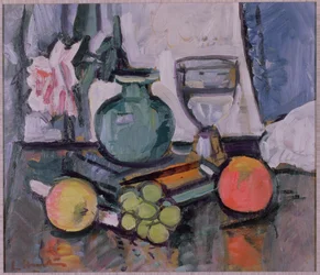 Nature morte, rose et fruit