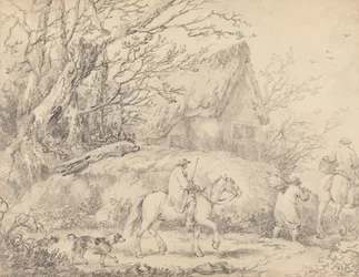 Paysage avec cottage et figures à cheval