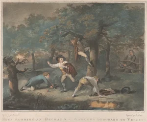 Ensemble de quatre : Garçons volant un verger