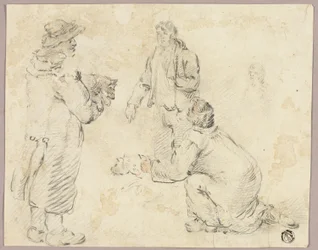 Trois hommes avec des chiens