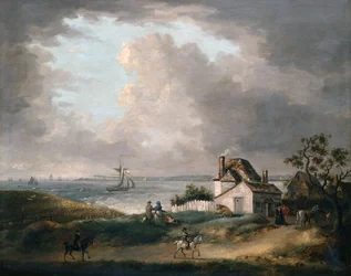 Baie de Weymouth avec une vue lointaine du port et de Portland Bill