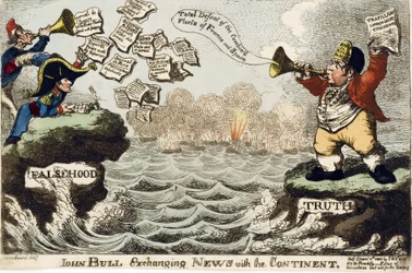 John Bull (icône de la nation britannique) échangeant des nouvelles avec le continent