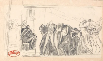 Composition figurative ; Prisonnier devant un juge