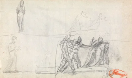 Scène de groupe et deux esquisses d