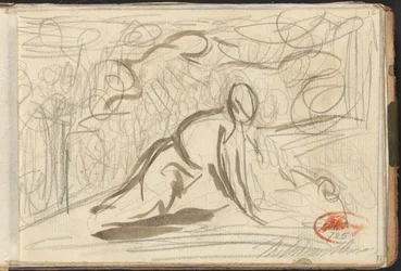 Personnage à genoux, entouré d