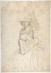 Dame tenant un livre (recto) ; Schéma de disposition des couleurs sur une palette (verso)