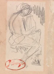 Personnage assis jouant de la harpe