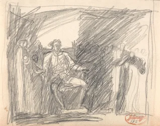 Personnage assis entouré de serviteurs