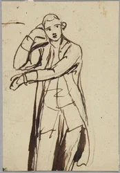 Figure masculine debout, vue aux trois quarts