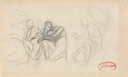 Trois personnages à genoux