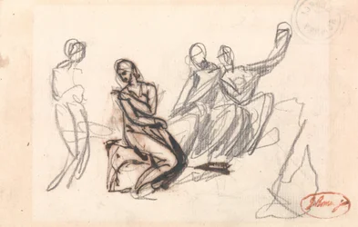 Trois figures assises et une figure debout