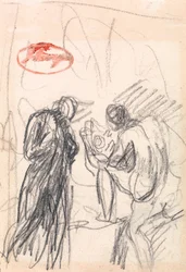 Deux figures, dont un homme agenouillé