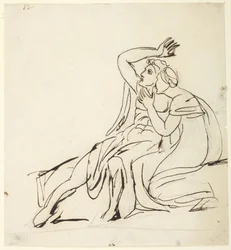 Deux personnages assis ; au verso : trois études de groupes de personnages