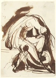 Femme en deuil avec ses deux enfants