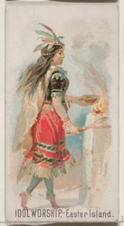 Culte des Idoles, Île de Pâques, de la série Holidays N80 pour les cigarettes Duke, 1890