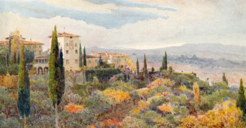 Une villa toscane (lithographie couleur)