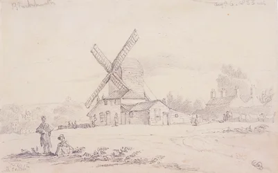 Vue du moulin avec un moulin à vent à Blackheath, Greenwich, Londres, 1833