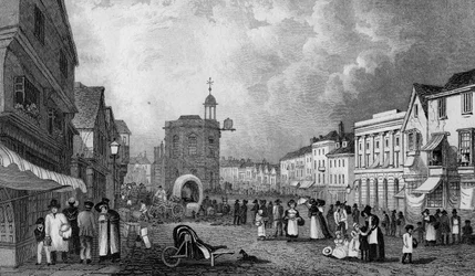 High Street, Maidstone, un jour de marché, gravé par S. Lacey, publié en 1832