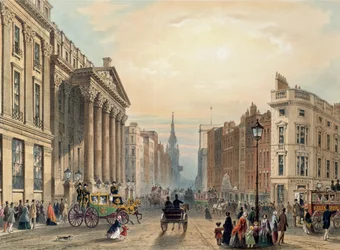 Mansion House en direction de Cheapside, gravé par Thomas Picken, publié par Ackermann 1851