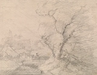 Paysage avec Pont de Bois et Grand Arbre