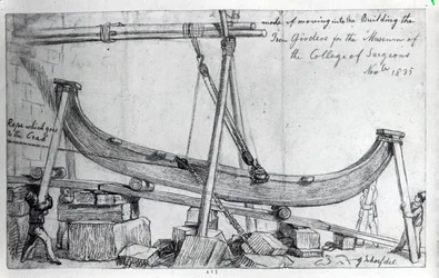 Déplacement des poutres de fer utilisées pour construire le musée Hunterian au Royal College of Surgeons, 1835