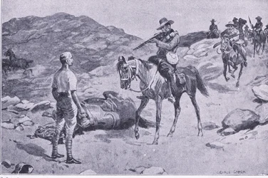 Un acte de bravoure en route vers Hoopstad, Après Pretoria: La guerre de guérilla publiée par Harmsworth Bros Limited 1901