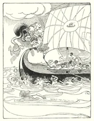 Jason et les Argonautes : « Et ils attrapèrent le navire et le guidèrent, et le passèrent de main en main » (lithographie)