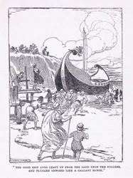 Le bon navire Argo a bondi du sable sur des rouleaux et a plongé en avant comme un cheval vaillant, de The Heroes publié par George Allen and Unwin 1929