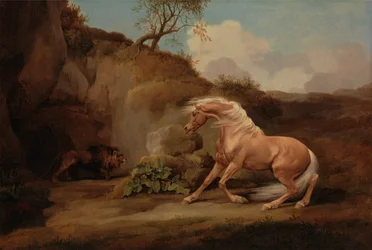 Cheval effrayé par un lion