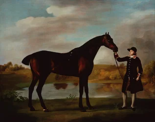 Le chasseur de la baie du duc de Malborough avec un palefrenier