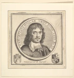 Buste de Hollar dans un cadre circulaire publié dans Vertues, Description des œuvres de..., 1745