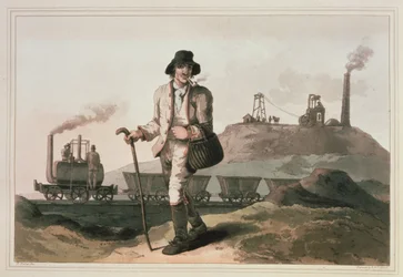 Locomotive Blenkinsop à la mine de Middleton près de Leeds, gravée par Robert et Daniel Havell, 1814