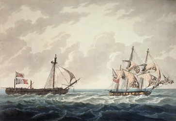 Le Sloop de Sa Majesté, Bonne Citoyenne, remorquant la frégate française, La Furieuse, après l