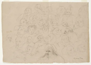 Sans titre - Nombreux croquis de portraits, dessinés grossièrement, d