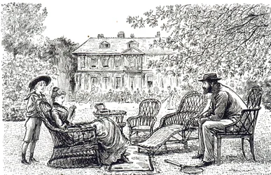 Gravure représentant des meubles en osier typiques. Illustré par George du Maurier (1834-1896) un caricaturiste et auteur franco-britannique