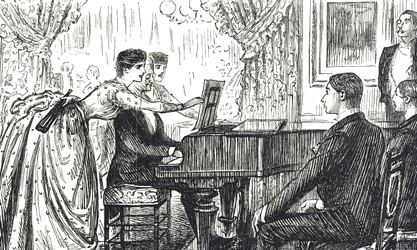 Dessin animé représentant une soirée musicale à la maison