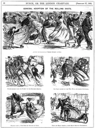Adoption générale du patin à roulettes. Caricatures de George du Maurier de Punch