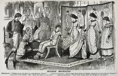 Caricature de George du Maurier sur le mouvement esthétique à la mode dans les arts décoratifs. De 