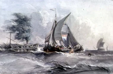 Un jour venteux : bateaux dans une tempête