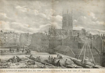 Vieux pont de Londres pris en juillet 1830, avant son déplacement pour la nouvelle ligne d