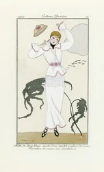 Conception pour Robe Blanche avec Garniture Rose et Ceinture en Crochet, de Costumes Parisien, pub.1912