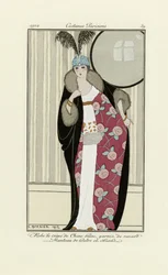 Design pour robe en crêpe de Chine et manteau de fourrure, de Costumes Parisien, pub.1912