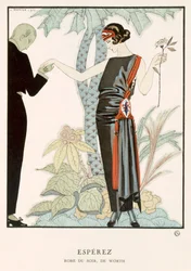 "Gazette du Bon Ton ; Esperez, robe de soirée par Worth, c.1920 (lithographie couleur)